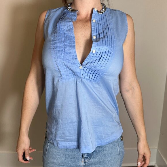 J. CREW Chambray Crystal Embellished Sleeveless Button Down Shirt Sz 2 NWT! - Picture 1 of 7